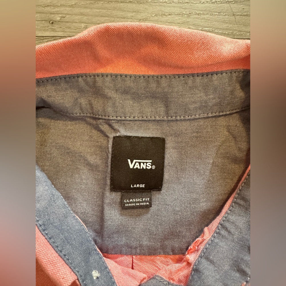 Vans Off The Wall Button Down Shirt - Large Classic Fit Pink/Salmon 100% Cotton - Picture 5 of 7